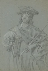A Young Man with a Fur Hat Holding a Staff (recto); Study of the Head of a Man with a White Collar (detail)